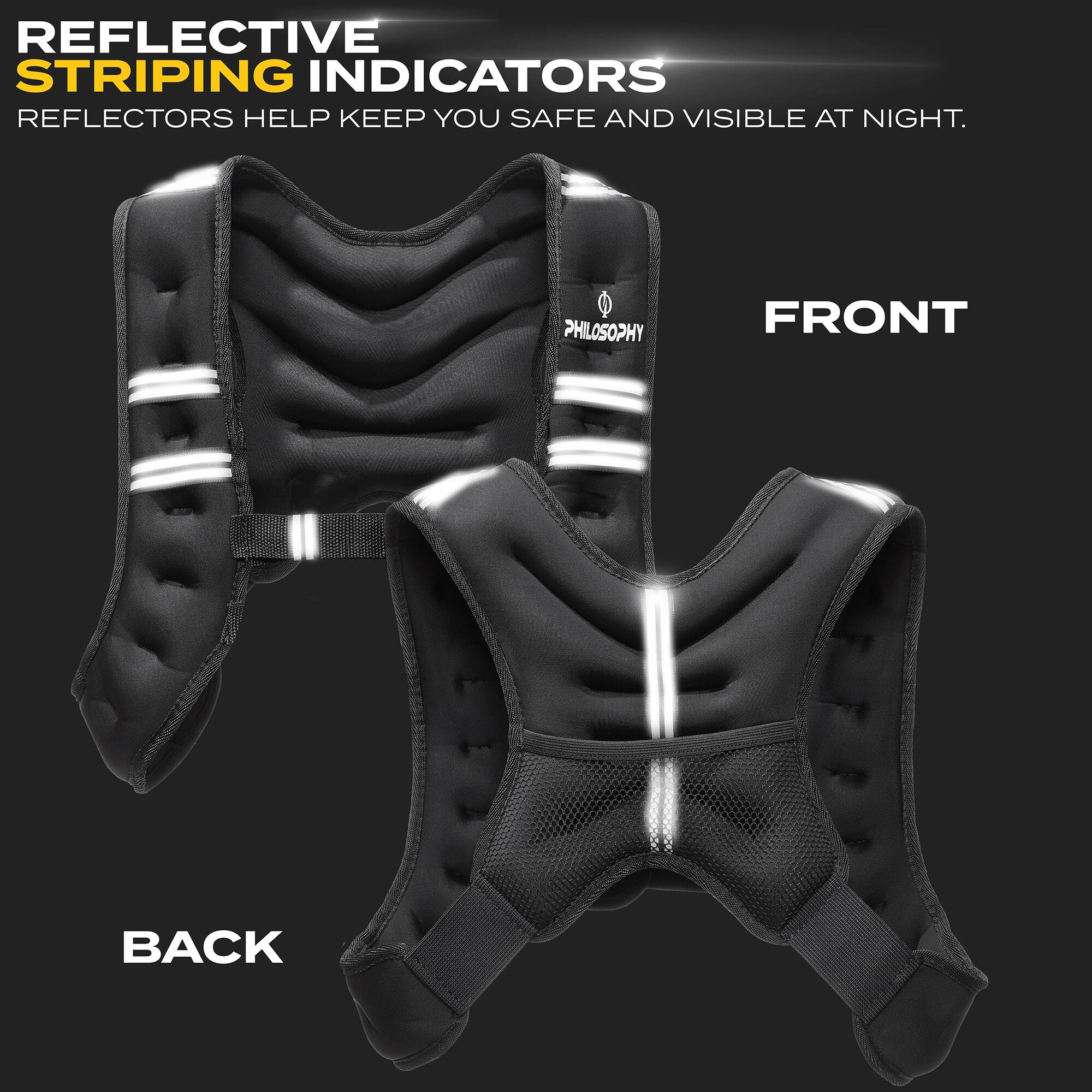 REFLECTIVE STRIPING INDICATORS  
REFLECTORS HELP KEEP YOU SAFE AND VISIBLE AT NIGHT.  

FRONT  
BACK