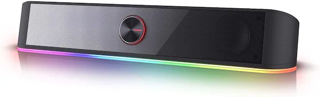 Front. REDRAGON - GS560 RGB Desktop Soundbar, 2.0 Channel Computer Speaker with Dynamic Lighting Bar Audio-Light Sync/Display, Touch-Contr - Black.