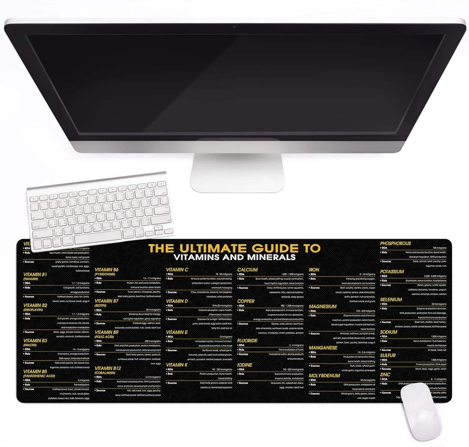 Photos - Mouse Pad Reference Designfullprint - Vitamin & Nutrition Cheat Sheet  – Health  Desk Mat for Dietitians & Fitness Trainers  