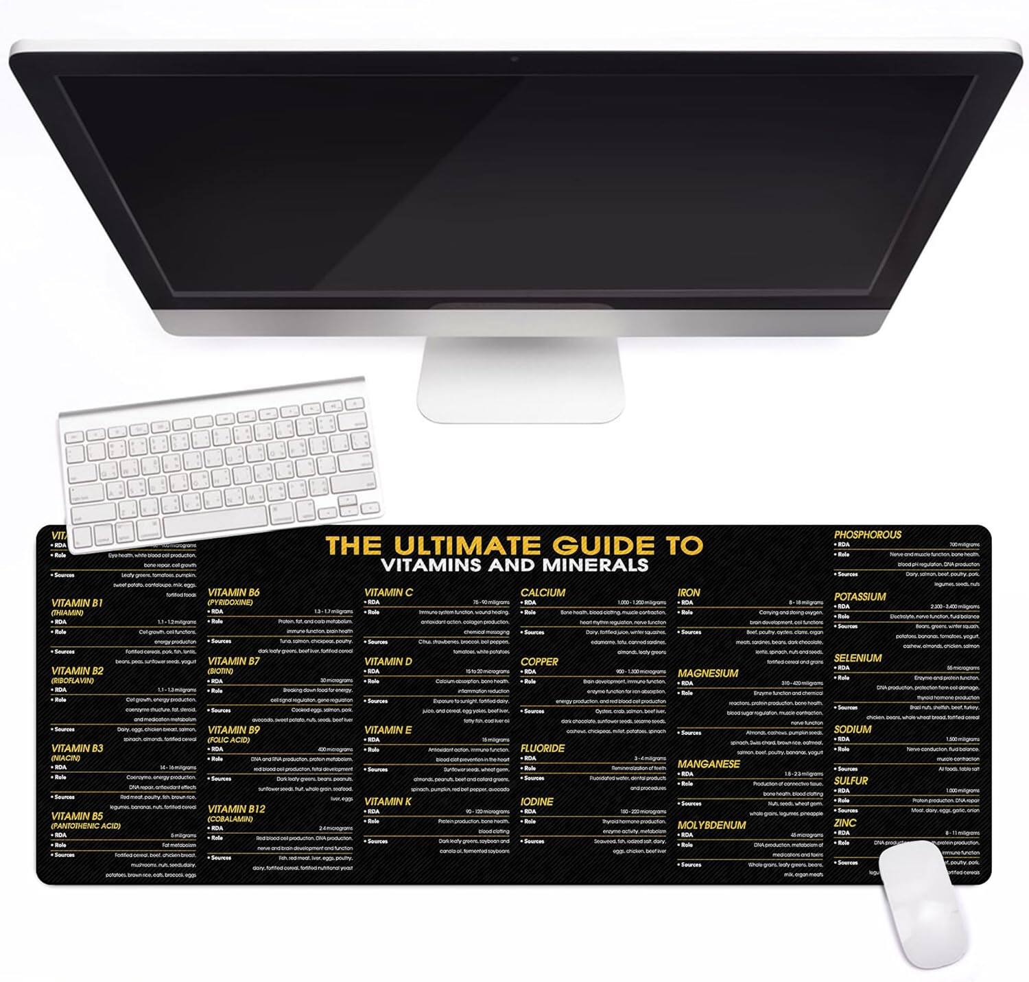 Sure, here is the corrected and grouped text from the image:

---

**THE ULTIMATE GUIDE TO VITAMINS AND MINERALS**

**VITAMINS**

- **VITAMIN B1 (THIAMINE)**
  - **RDA**: 1.2 mg
  - **Roles**: Energy metabolism, nerve function
  - **Sources**: Whole grains, legumes, nuts

- **VITAMIN B2 (RIBOFLAVIN)**
  - **RDA**: 1.3 mg
  - **Roles**: Energy metabolism, skin and eye health
  - **Sources**: Dairy, eggs, leafy greens

- **VITAMIN B3 (NIACIN)**
  - **RDA**: 16 mg NE
  - **Roles**: Energy metabolism, DNA repair
  - **Sources**: Meat, fish, whole grains

- **VITAMIN B5 (PANTOTHENIC ACID)**
  - **RDA**: 5 mg
  - **Roles**: Energy metabolism, hormone production
  - **Sources**: Meat, whole grains, vegetables

- **VITAMIN B6 (PYRIDOXINE)**
