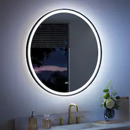 WELLFOR - 36 in Framed Round LED Bathroom Mirror, Anti-Fog Wall-Mounted Vanity Mirror with Dimmable& Memory Function - Matte Black