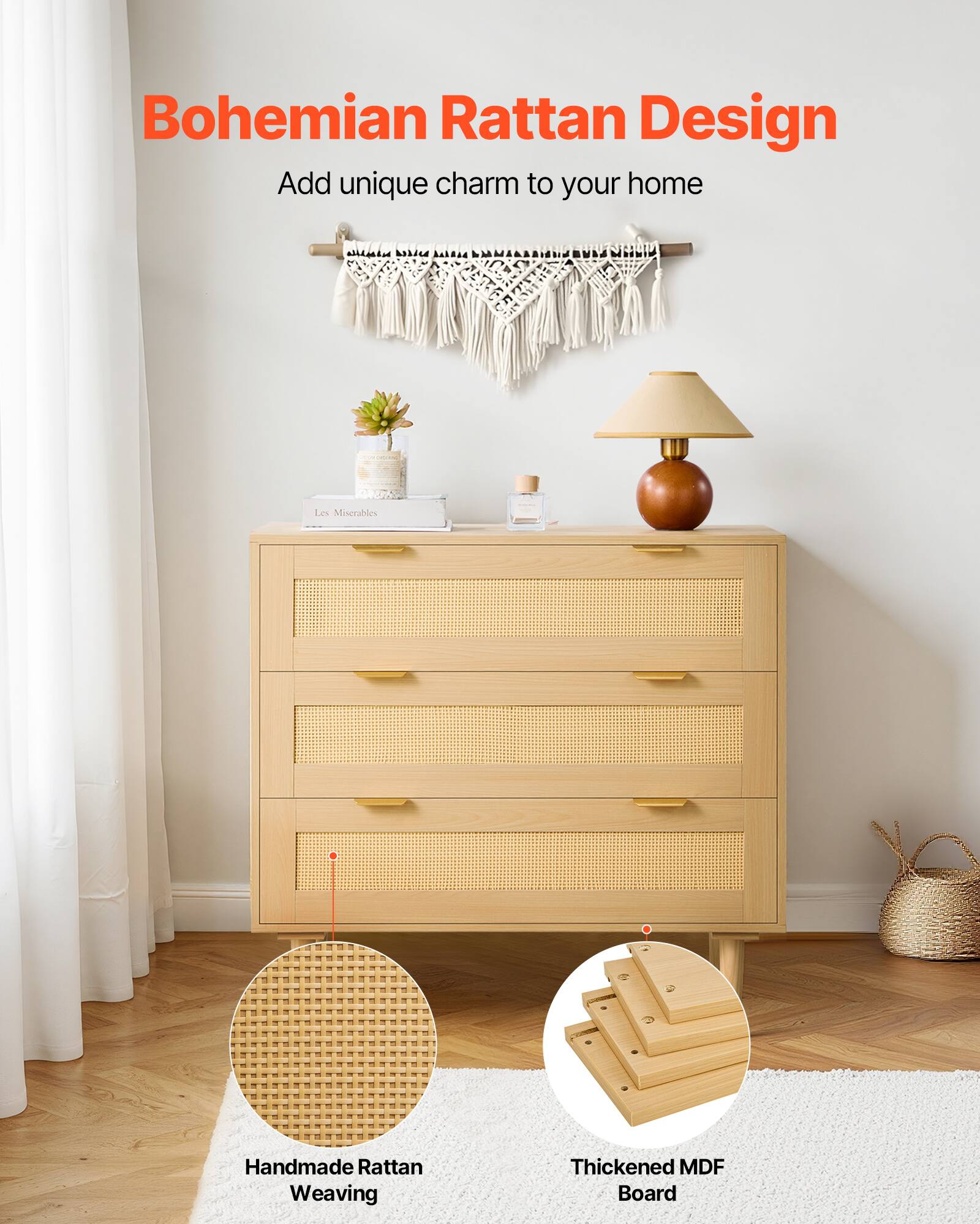 Bohemian Rattan Design  
Add unique charm to your home  

Les Miserables  
Handmade Rattan Weaving  
Thickened MDF Board