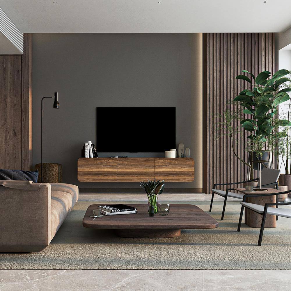 Alt View 2. Atelier Mobili - Floating TV Stand Wall Mounte for up to 80 inch TV and Under TV Cabinet (Walnut) - Brown.