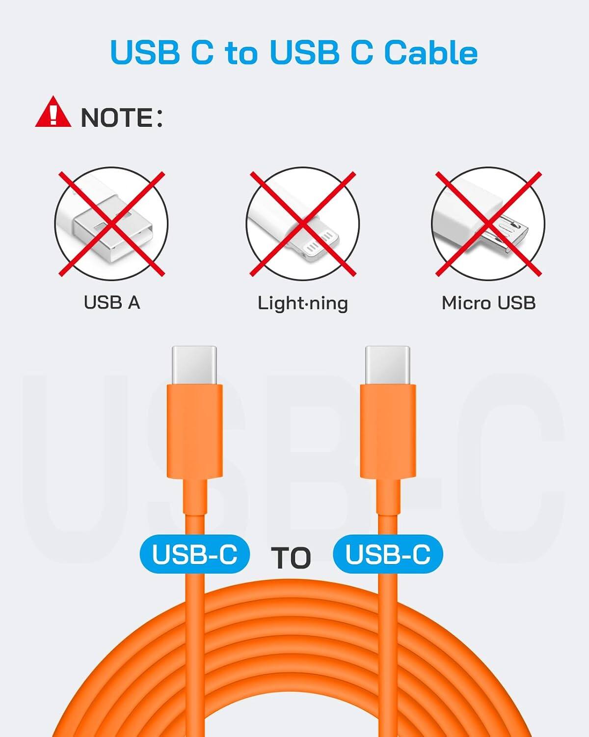 USB C to USB C Cable

! NOTE: X X X USB A Light-ning Micro USB THE USB-C TO USB-C
