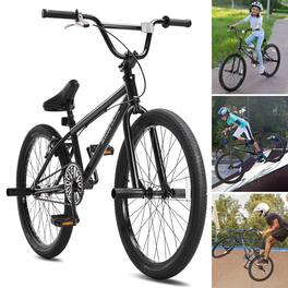 VEVOR - BMX Bike, 24-Inch Wheel Freestyle Bike, BMX Race Bike with 4 Pegs, Beginner-Level BMX to Advanced Riders - Black