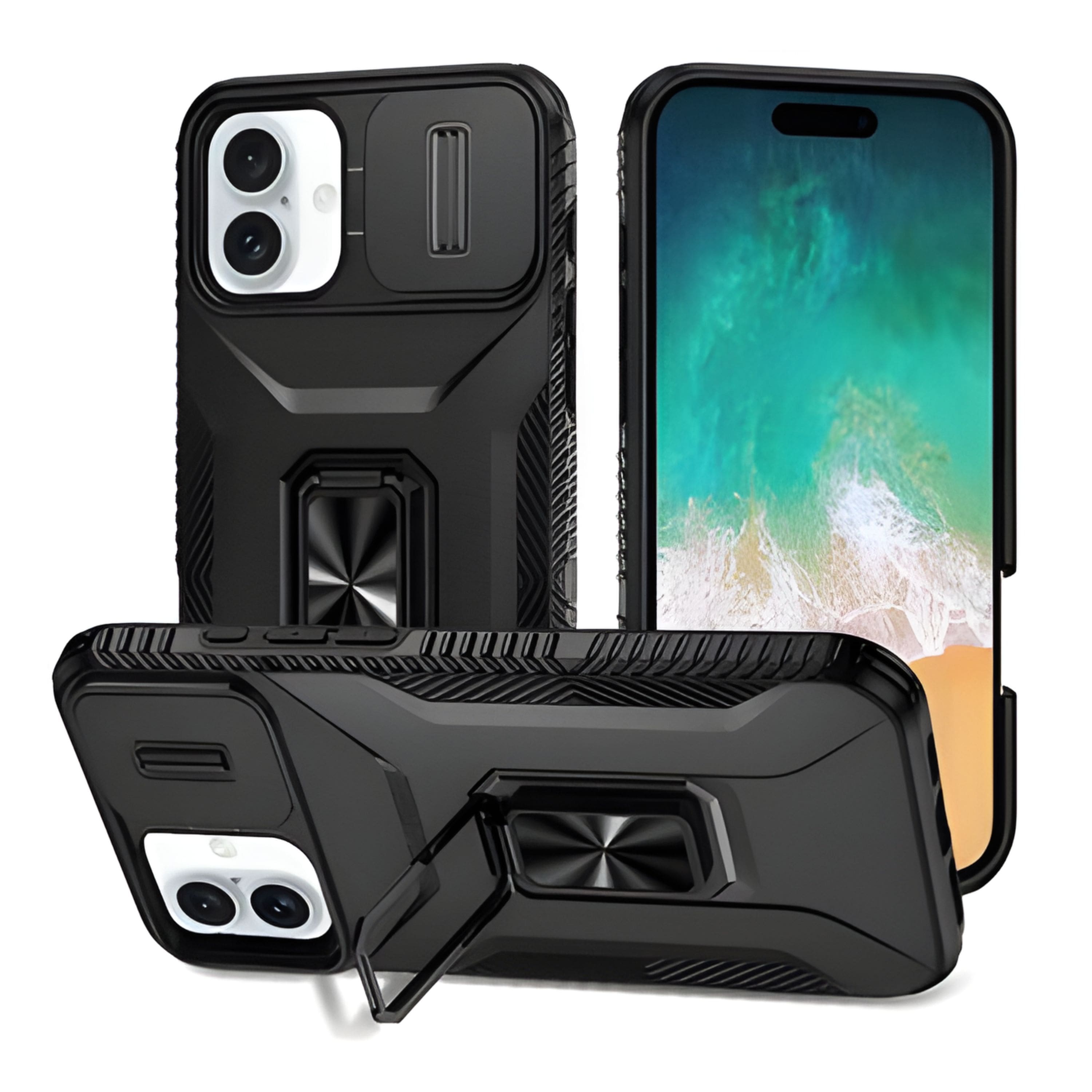 Kitcheniva - Complete Protection Magnetic Stand Phone Case With Tempered Glass For iPhone 16 Plus - Black price history on PriceWatchPro