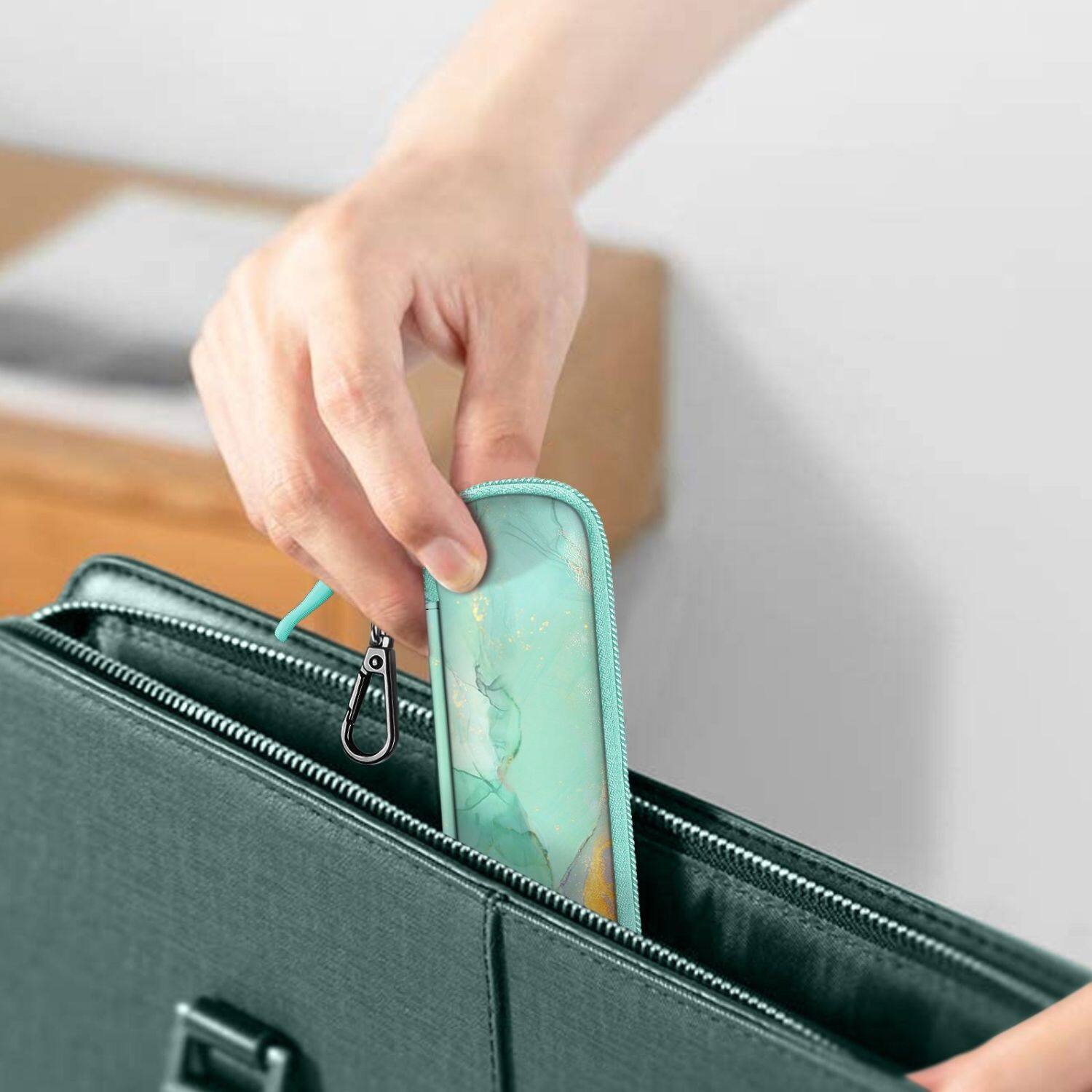 Back. Stock Preferred - Pen Holder Case for Apple Pencil Pro/Apple Pencil 1st / 2nd Zipper Carrying Bag Emerald Marble - Emerald Marble.