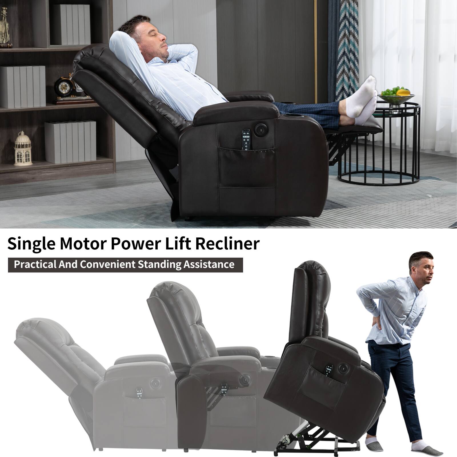 Single Motor Power Lift Recliner  
Practical And Convenient Standing Assistance