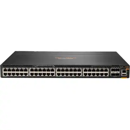 Front. HP - HPE 6300M 48-port 1GbE and 4-port SFP56 Power-to-Port 2 Fan Trays 1 PSU Bundle - 48 Ports - Manageable - Gigabit - Black.