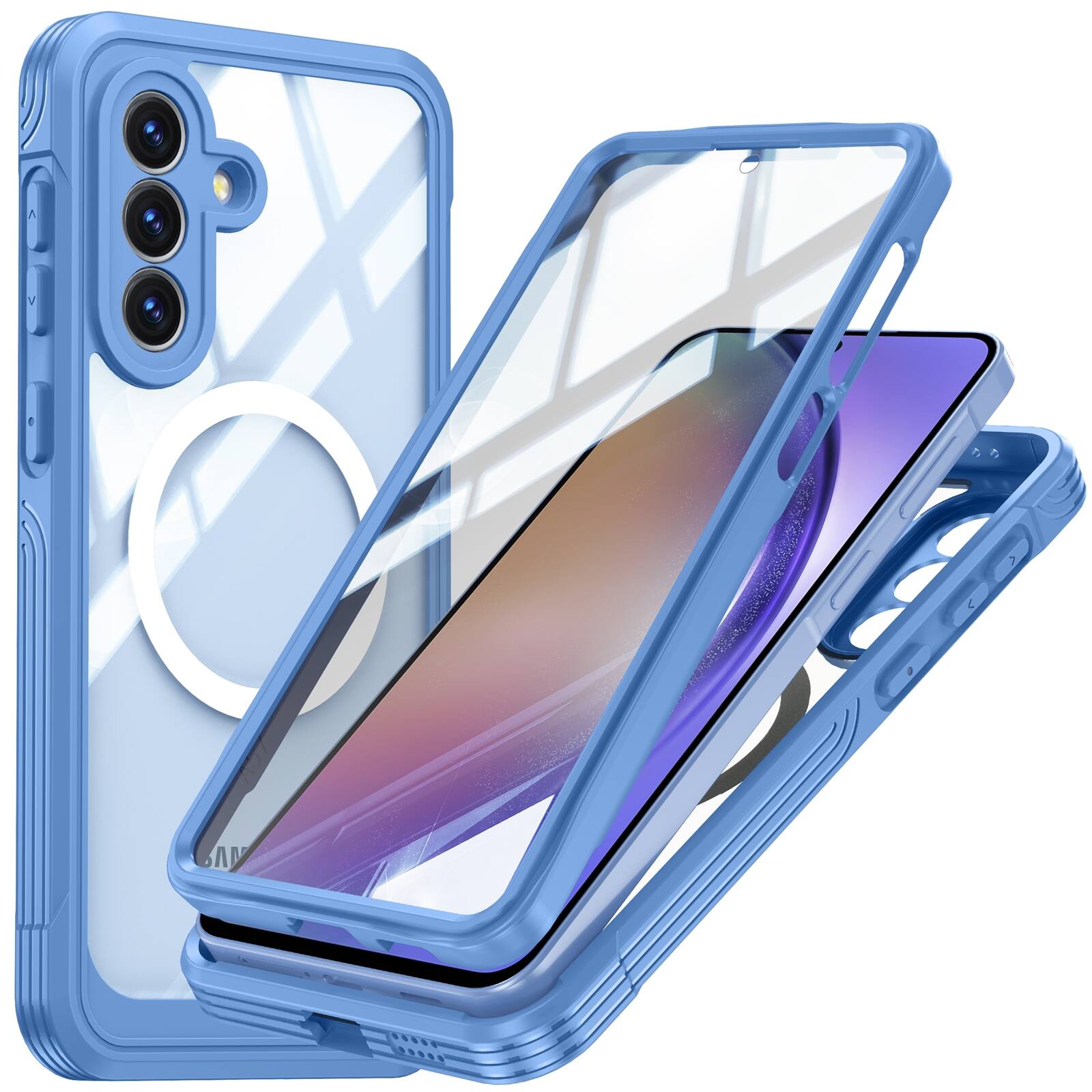 Front. UUCOVER - Full Body Case for Samsung Galaxy A57 5G,Shockproof TPU+PC Built-in with Screen Protector Compatible with MagSafe Cover - Blue.