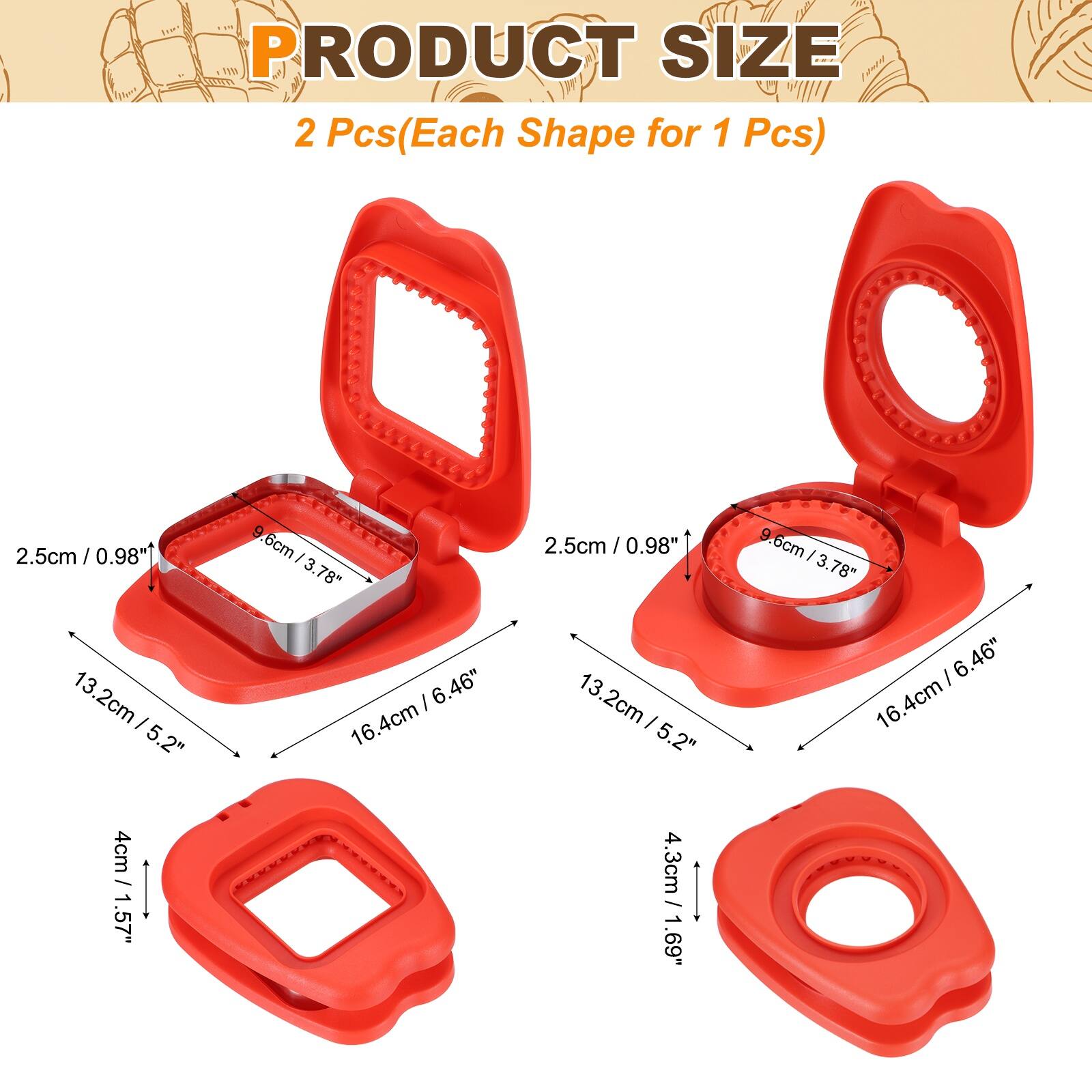 PRODUCT SIZE  
2 Pcs (Each Shape for 1 Pcs)  
2.5cm / 0.98"  
13.2cm / 5.2"  
9.6cm / 3.78"  
6cm / 2.36"  
4cm / 1.57"  
4.3cm / 1.69"