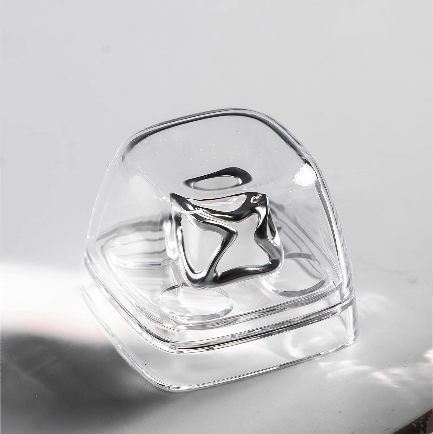 Angle. Womier - 1U Metal Translucent Keycaps for Mechanical Keyboard,Transparent Keyboard caps Shine Through,only 1pcs - Silver.