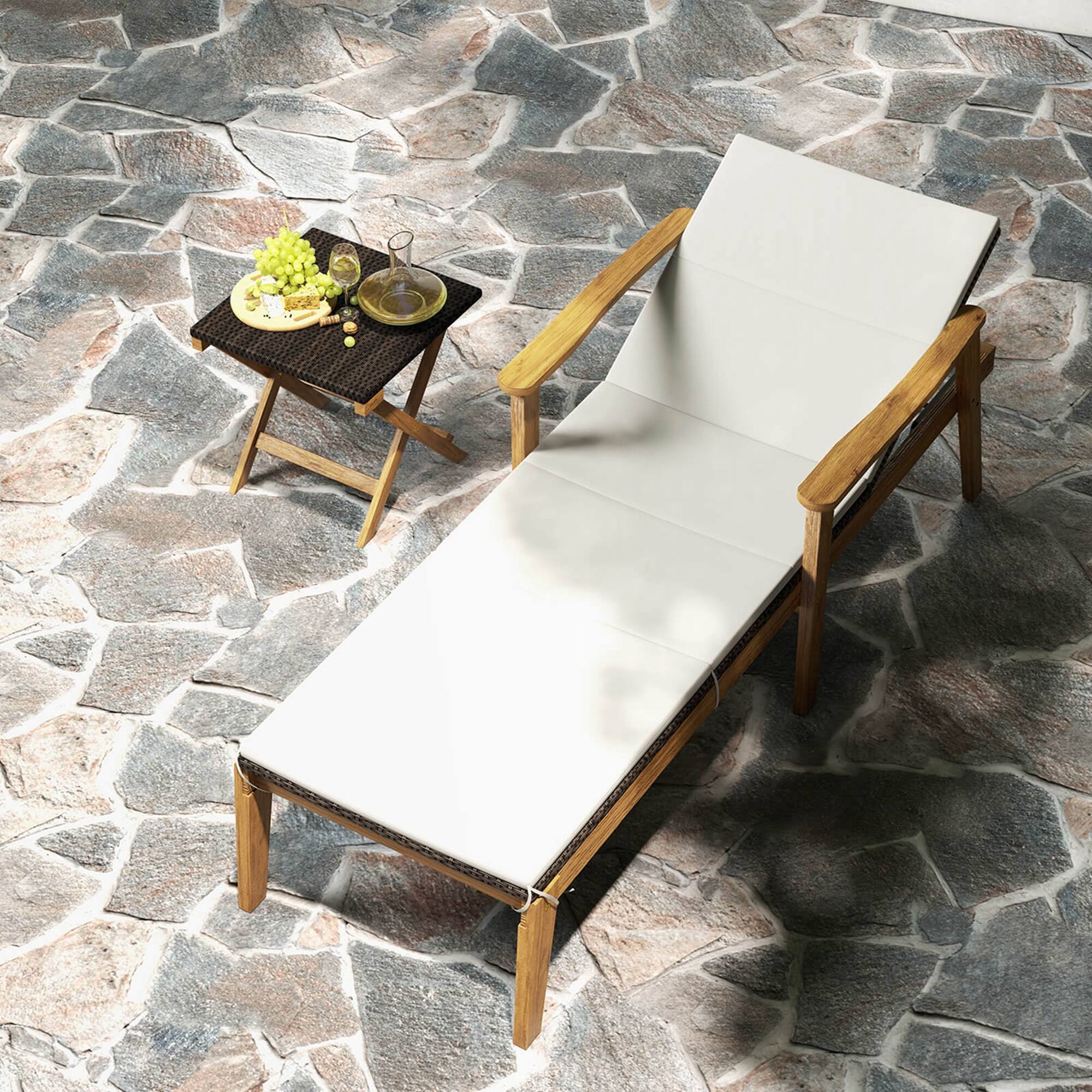 Alt View 2. Costway - Costway 2 PCS Outdoor Chaise Lounge Chair Set with Armrests & 4-Level Backrest for Poolside - Off White + Mix Brown.