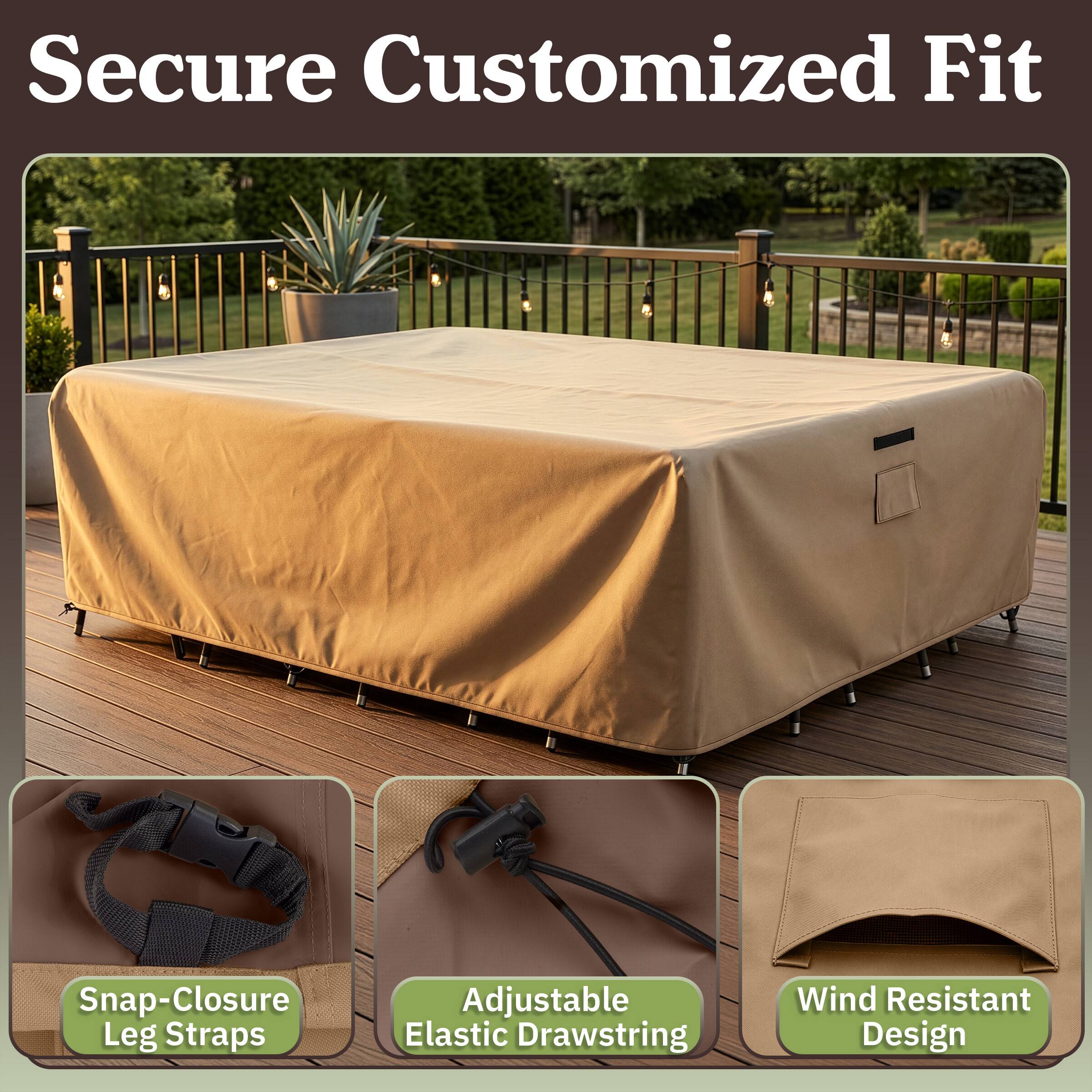 Secure Customized Fit

Snap-Closure Leg Straps

Adjustable Elastic Drawstring

Wind Resistant Design