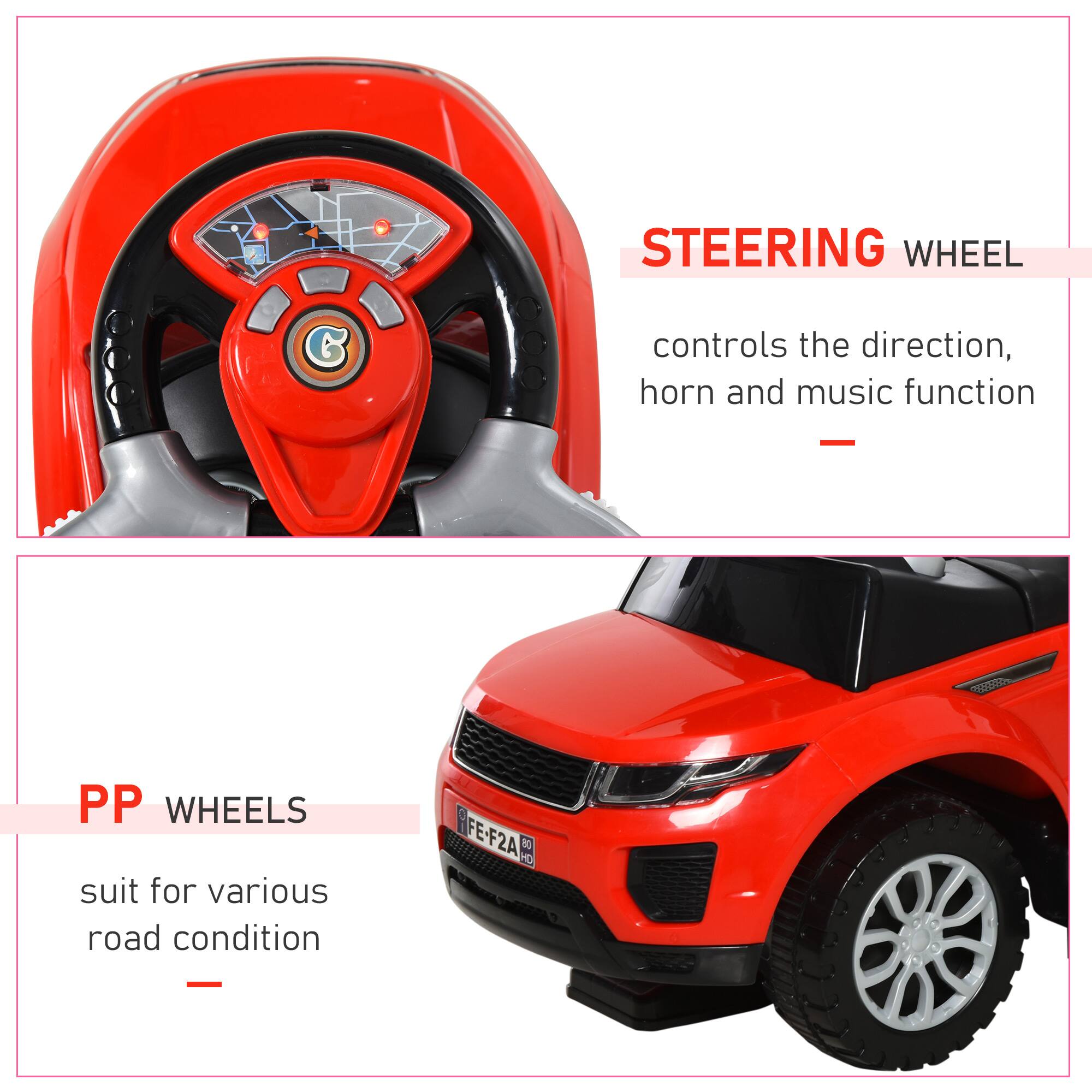 STEERING WHEEL  
controls the direction, horn and music function  

PP WHEELS  
suit for various road condition