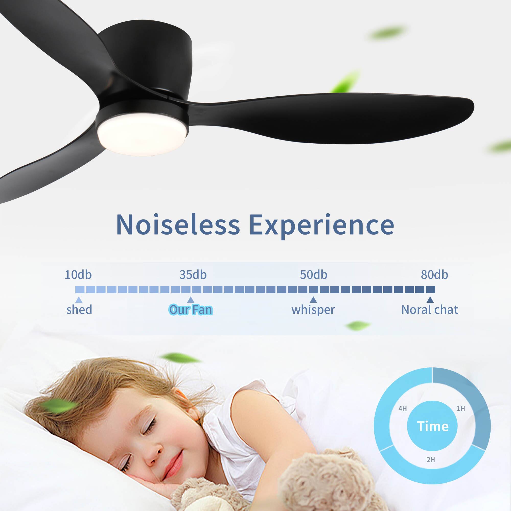 Noiseless Experience

10db - shed  
35db - Our Fan  
50db - whisper  
80db - Normal chat  

Time  
2H  
1H  
4H