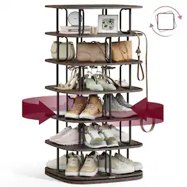 Songmics Home - 7-Tier Shoe Rack, Rotating Shoe Rack Tower, Shoe Closet Organizer, Shoe Shelf, 28-35 Pairs, 23.6 x 23.6 x 47.2 Inches - Ink Black and Ash Brown