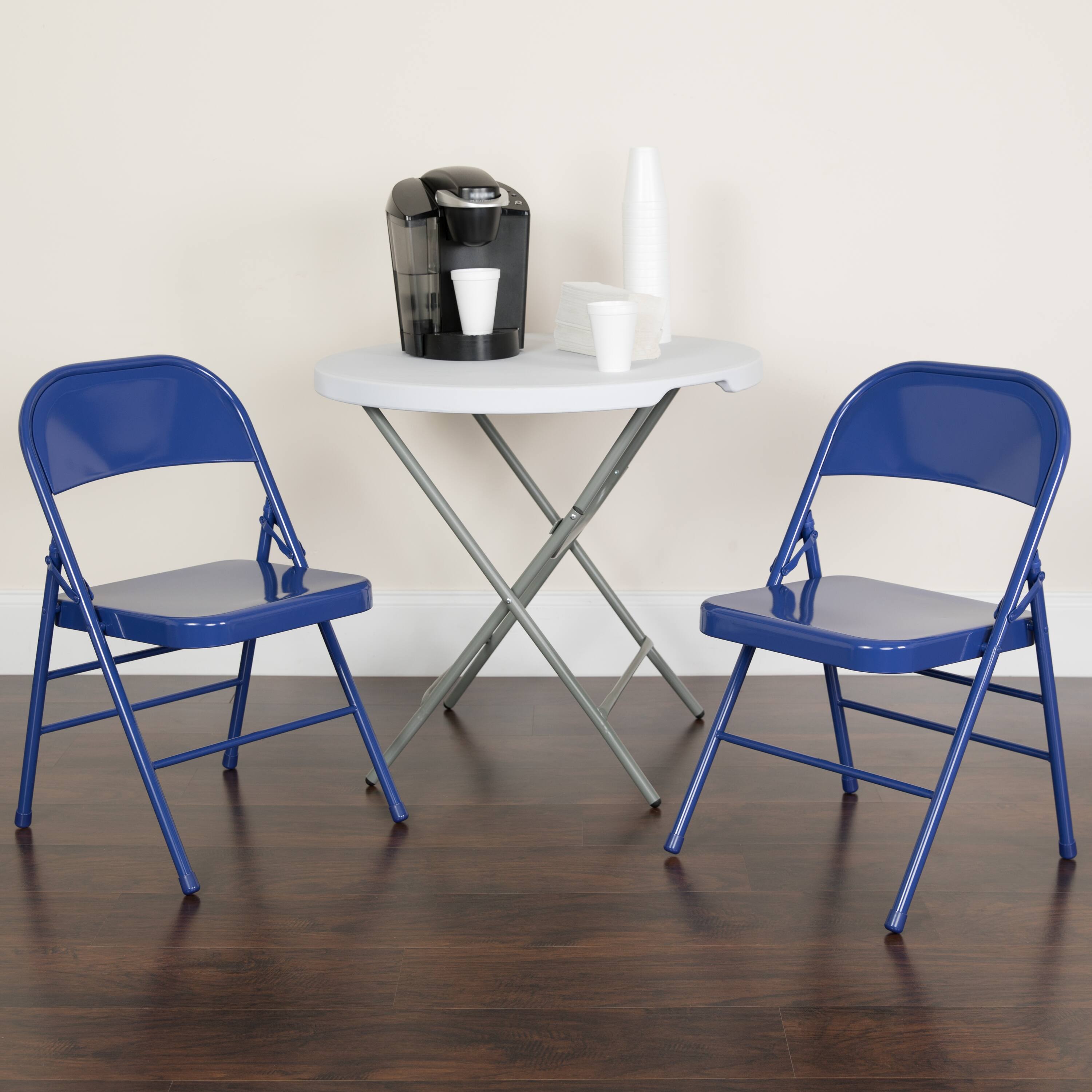 Alt View 2. Emma + Oliver - 2 Pack Home & Office Colorful Metal Folding Chair Teen and Event Seating - Cobalt Blue.