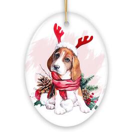 OrnamentallyYou - Watercolor Beagle Christmas Ornament Oval - Multi-colored