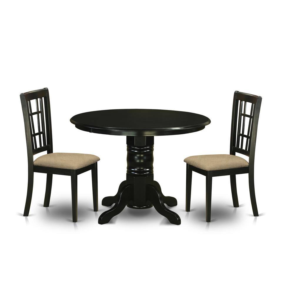 Back. East West Furniture - SHNI3-BLK-C 3 PcKitchen Table set-Kitchen dinette Table and 2 Kitchen Chairs - Black.
