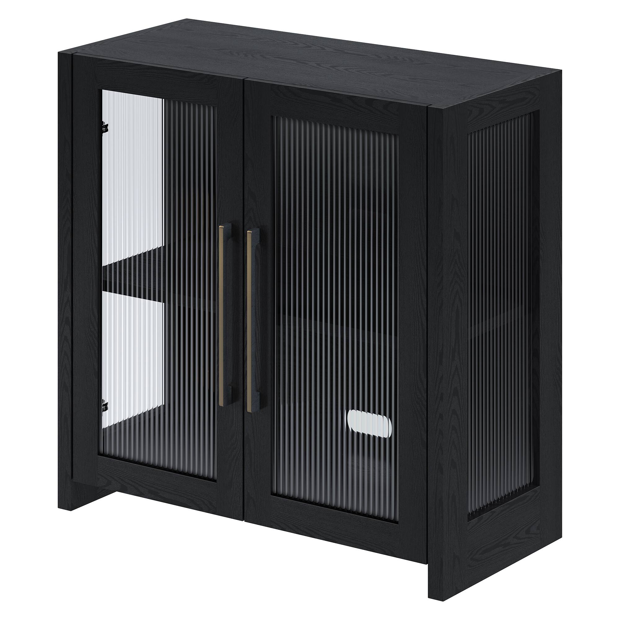 Back. Hudson&Canal - Clarkson 32" Wide Rectangular Accent Cabinet - Black.