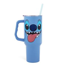 Silver Buffalo - Disney Lilo & Stitch Face Stainless Steel Tumbler With Handle | Holds 40 Ounces - Blue