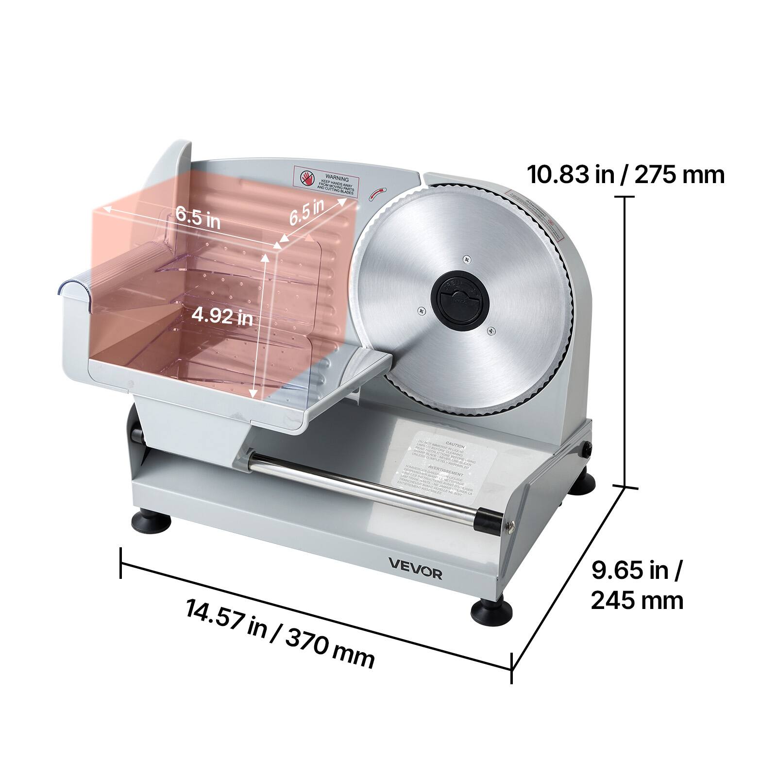 6.5 in  
4.92 in  
10.83 in / 275 mm  
14.57 in / 370 mm  
9.65 in / 245 mm