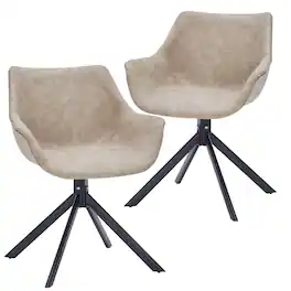 LeisureMod - Markley 2-PCS Distressed Leather Swivel Accent Side Chair - Metal Base - Taupe