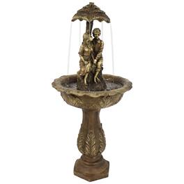 Sunnydaze - Lovers Umbrella Solar Fountain with Battery/LED Lights - 43 in - Brown