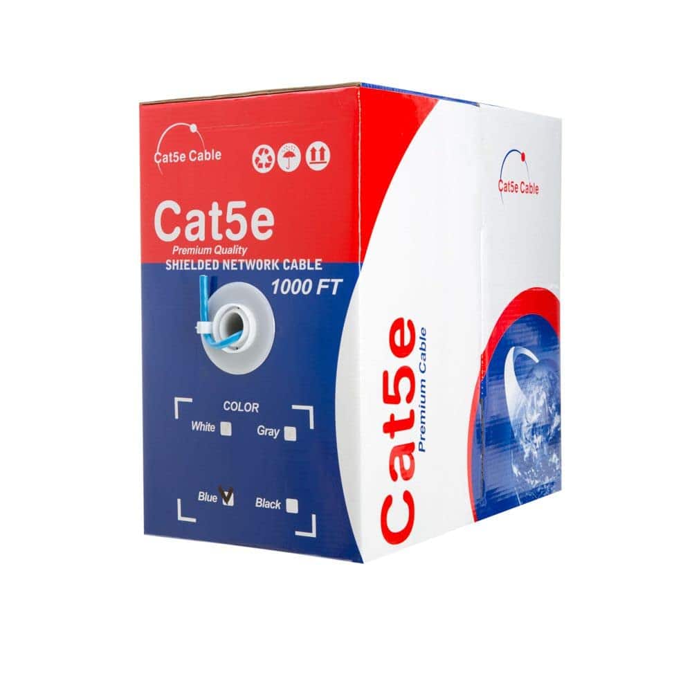 Cables Direct Online - Cat5e FTP Ethernet Cable 1000ft Pull Box Solid 24AWG Shielded Bulk CCA Network Wire - Blue