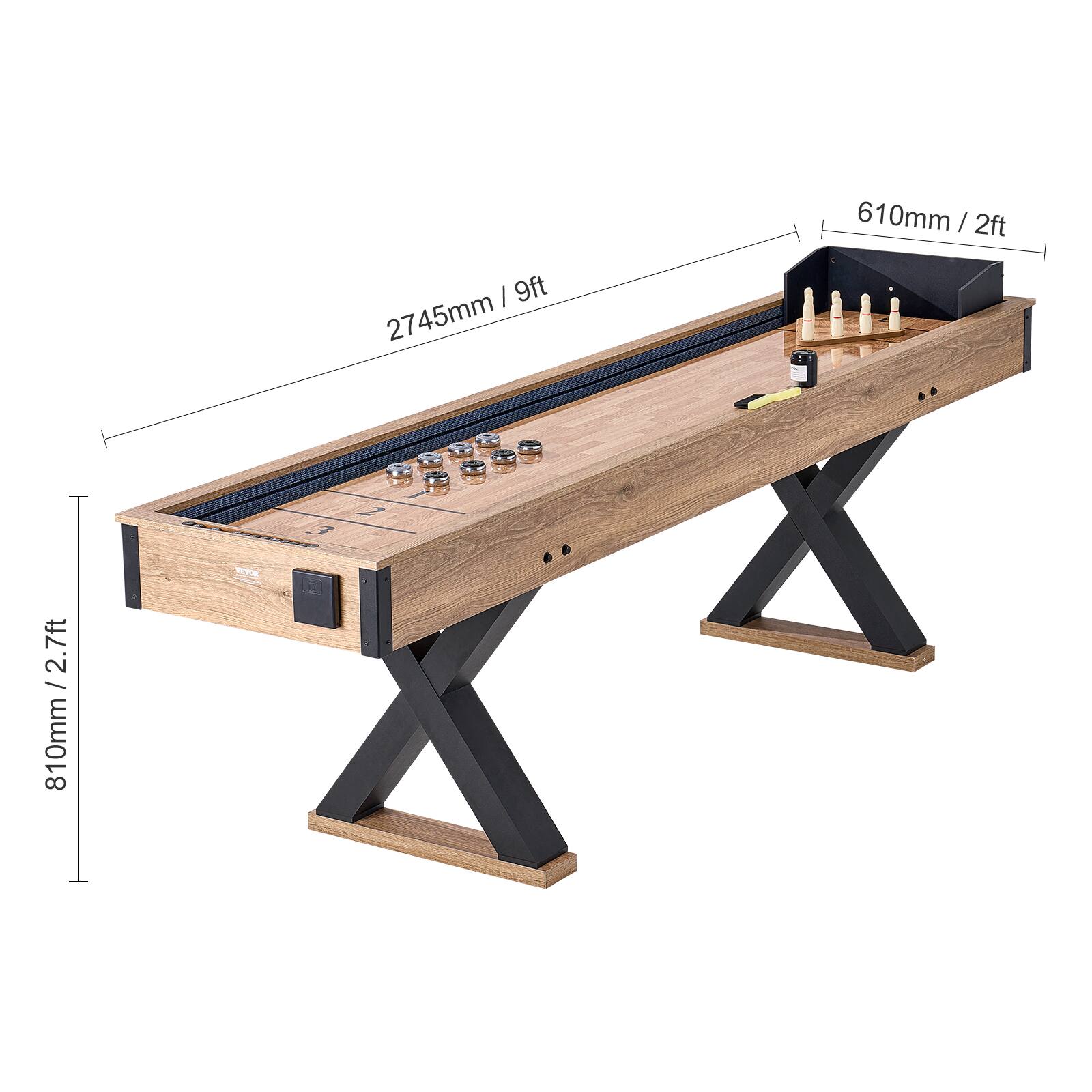 610mm / 2ft, 2745mm / 9ft, 810mm / 2.7ft