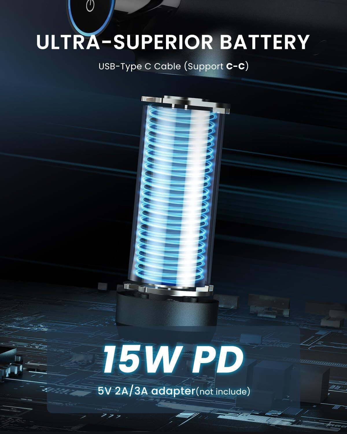 ULTRA-SUPERIOR BATTERY USB-Type C Cable (Support c-c) 15W PD 5V 2A/3A adapter (not include)