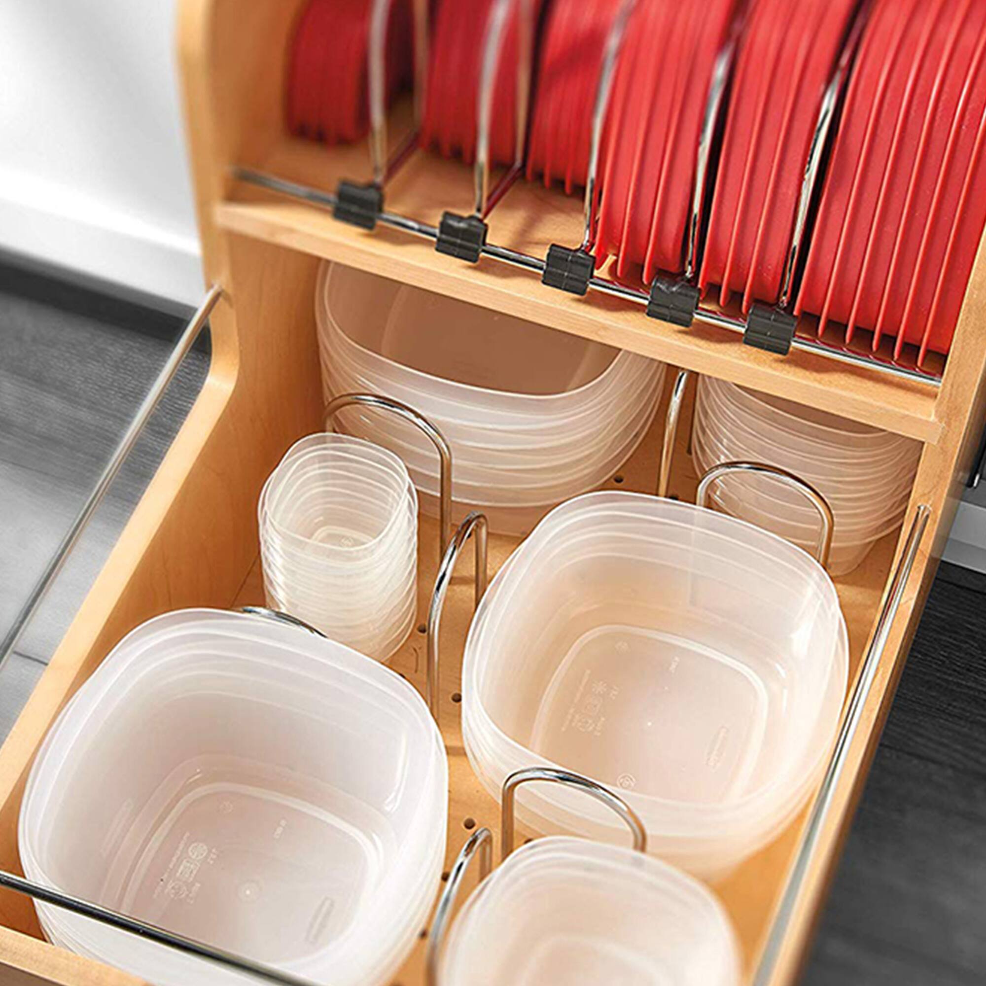 Alt View 3. Rev-A-Shelf - Rev-A-Shelf Food Storage Container Organizer w/ Soft-close, Natural, 4FSCO-24SC-1 - Light Brown.