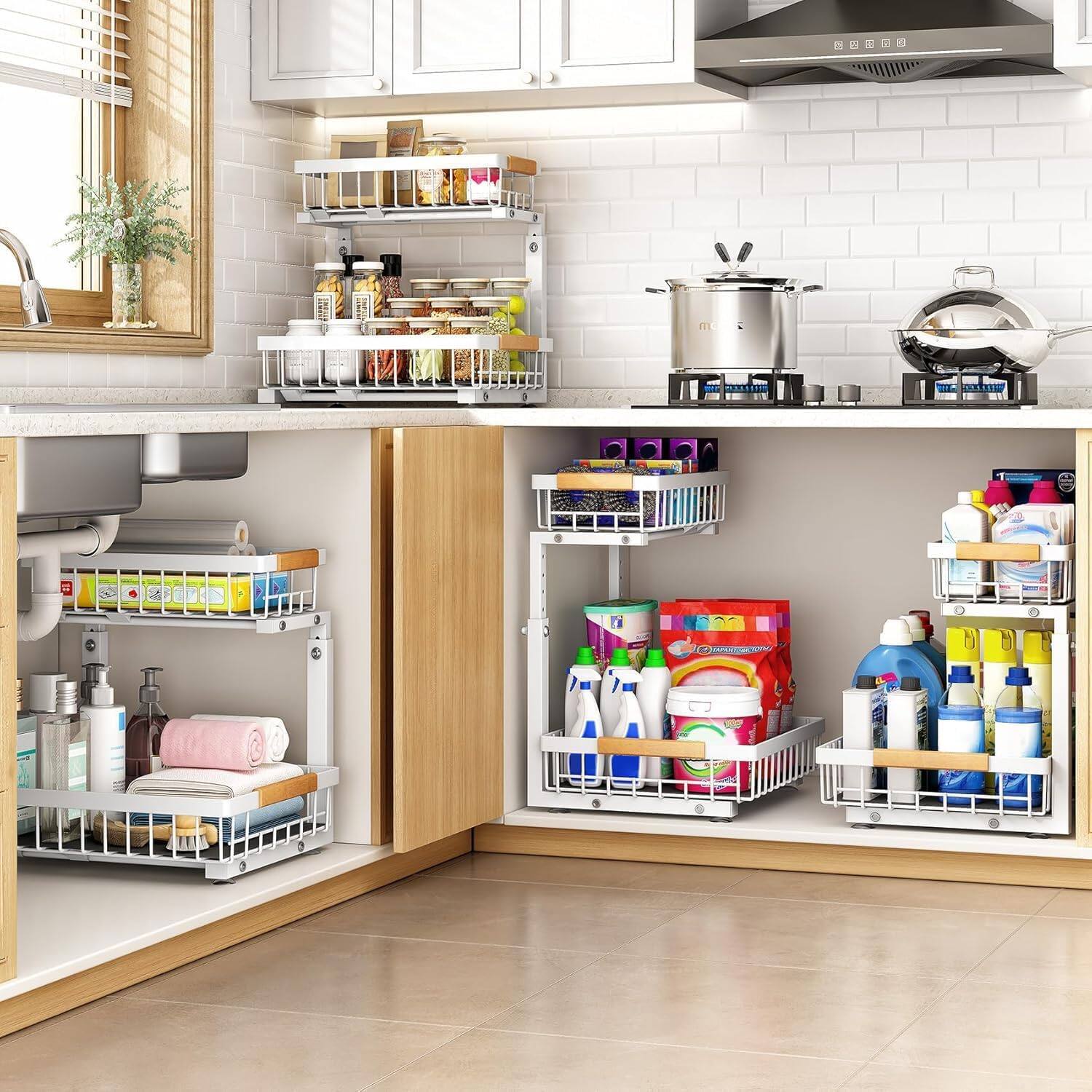 Alt View 3. Hirose Alice - 2 Pack Under Sink Organizer Height Tier Pull Out Cabinet Slide Thickened Storage For Laundry Pantry (s) - Black,1-Pack.