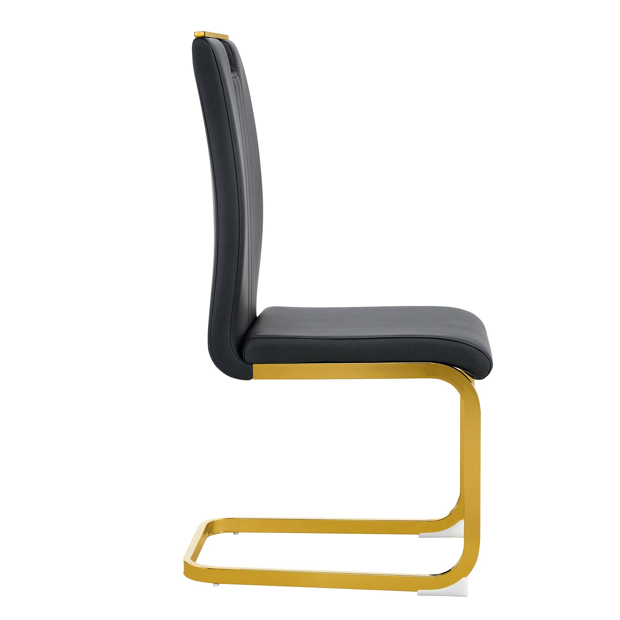 Alt View 5. Loheer - Modern Black Gold PU Leather Cantilever Dining Chairs Set of 2, 1.31x1.71x3.18 ft Kitchen Seating - Black,Gold.
