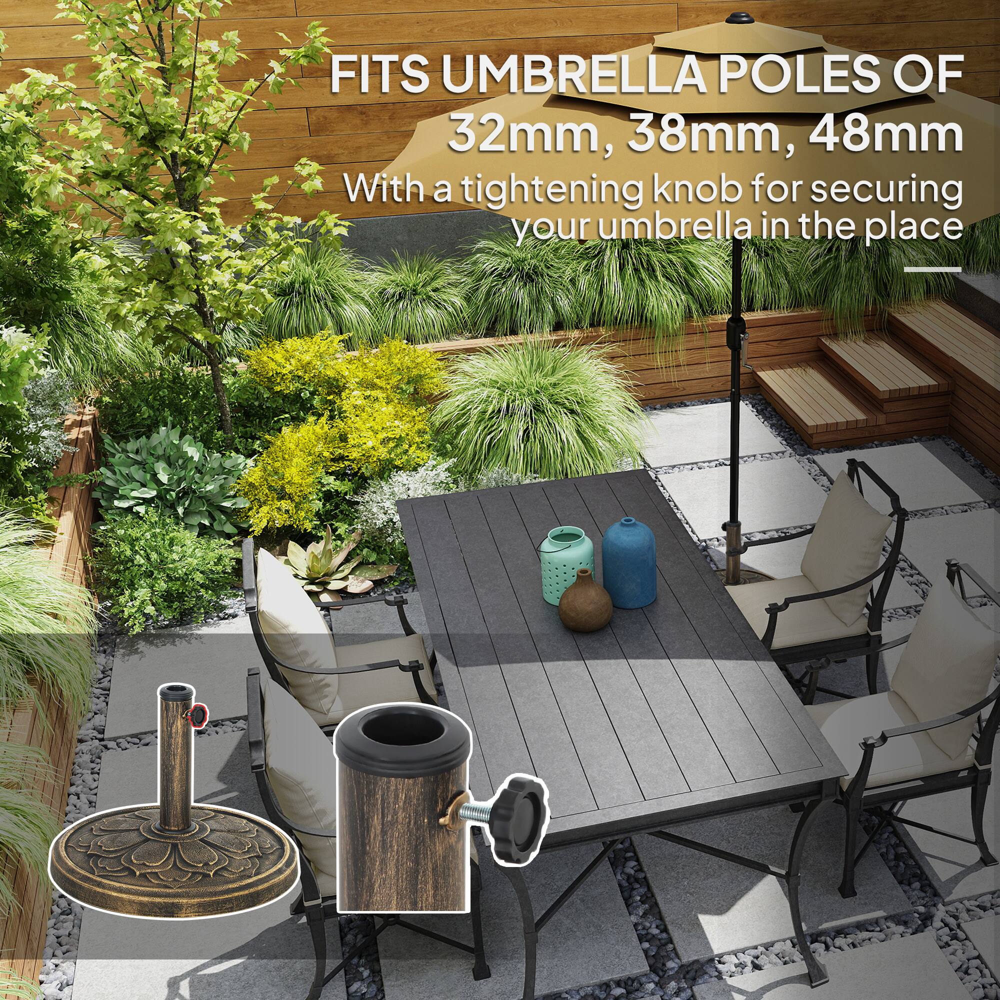FITS UMBRELLA POLES OF 32mm, 38mm, 48mm  
With a tightening knob for securing your umbrella in place