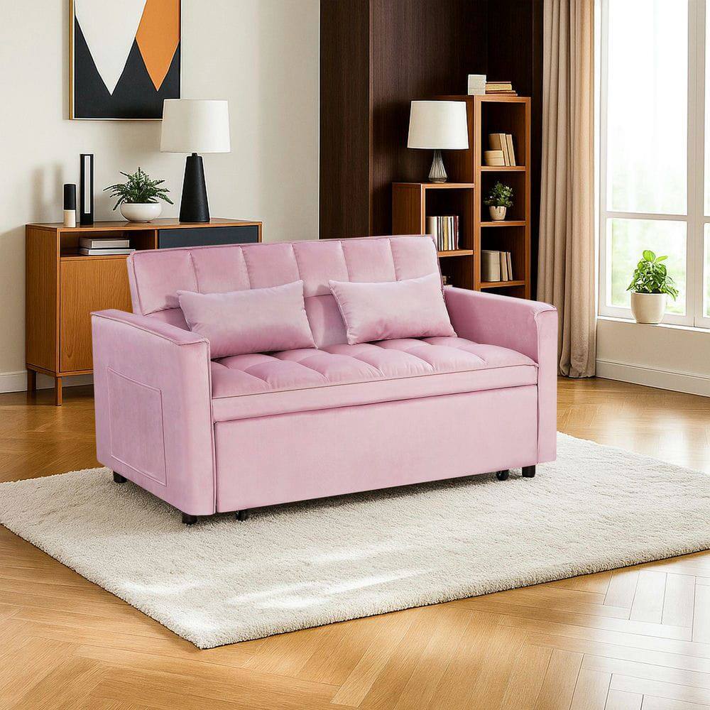 Alt View 4. Resenkos - 54 Inch Adjustable Sofa Bed with Adjustable Backrest, Dual Armrests and Side Storage Pocket for Living Room - Pink.
