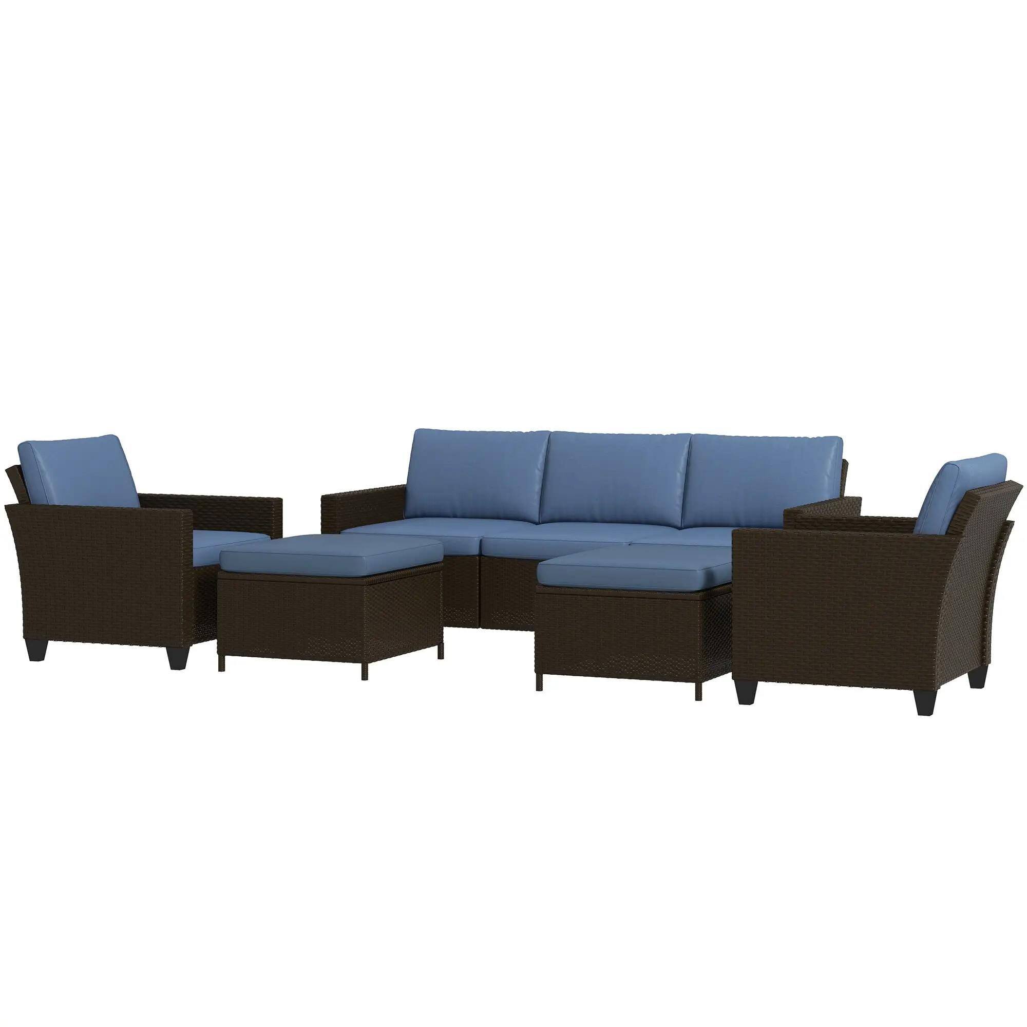 Alt View 7. Resenkos - Resenkos 7 seats rattan patio furniture set, Outdoor Sectional Furniture, PE Rattan, Brown - Brown.