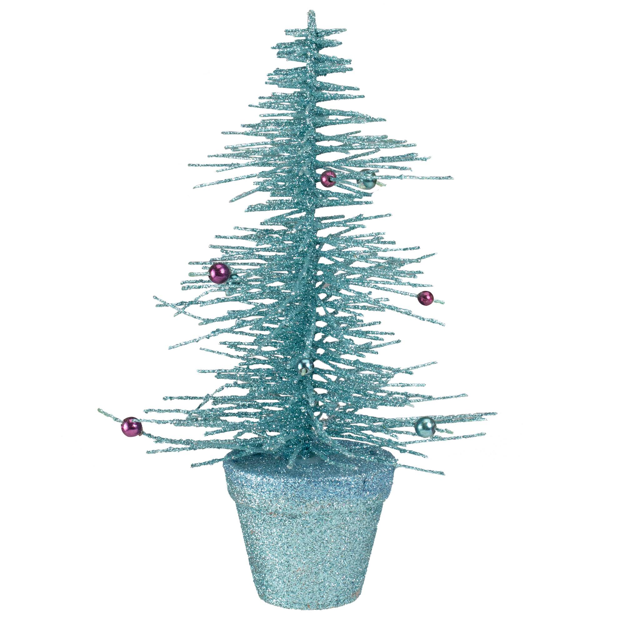 Front. Allstate - 11" Potted Glittered Spike Tabletop Artificial Christmas Tree – Unlit - Blue.