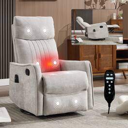 GOODSILO - Fabric Recliner Chair with Swivel Rocker Heat Massage and Vibrating Nodes for Ultimate Relaxation - Light Gray