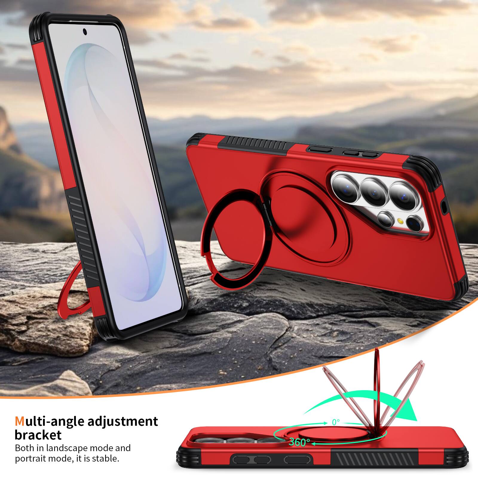 Multi-angle adjustment bracket  
Both in landscape mode and portrait mode, it is stable.  
360°