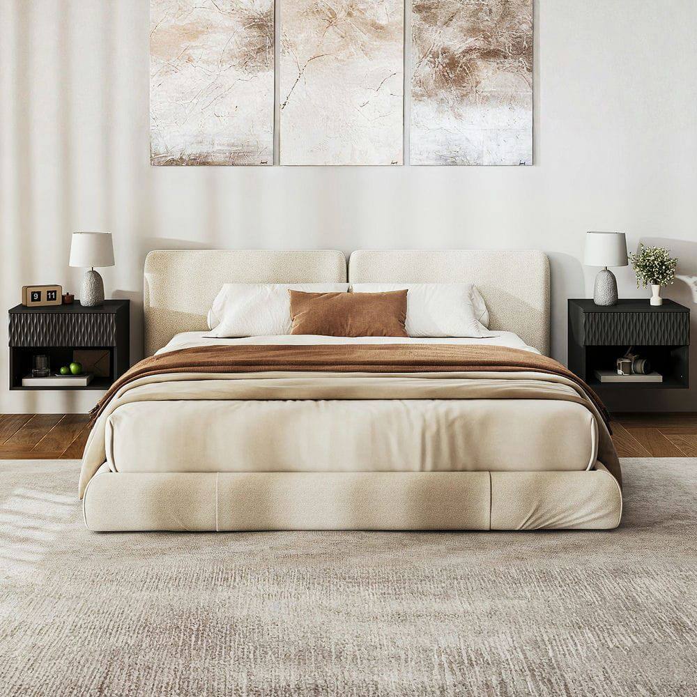 Alt View 8. Kadyn - Wavy-Textured Double-Mounted Wall-Mounted Floating Nightstand with Drawer for Bedroom - Black - Black.