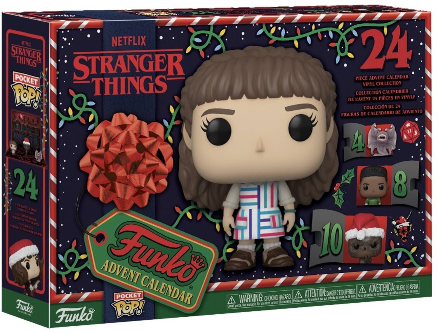 NETFLIX STRANGER THINGS STRANGER THINGS 24 PIECE ADVENT CALENDAR POCKET VINYL COLLECTION COLLECTION CALENDARIER POP! DE L'AVENT COLECCIN 24 PICES DE EN 24 VINYLE DE CALENDARIO DE ADVIENTO FIGURAS 1 4 24 8 PEO VAT TLTRU ONLCO UBDE UNPOCEN OE Funko 10 v ADVENT ADVERTENCIA: PELIGRO CE ASFIIA Funko POCKET CALENDAR Smal parts WARNING: No sutable tor chidren CHOKING HAZARO. 36 mots Petles picas ATTENTION: le cnet F as DANGER entarti d I DTOUFFEMENT de 3 - Pytes praata a akcah E d SE & N - Funk  POP!