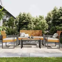 SUMMIT LIVING - 4-Piece Wicker Patio Furniture Set with Acacia Wood Table, Weather-Resistant Outdoor Conversation Set - Brown & Beige