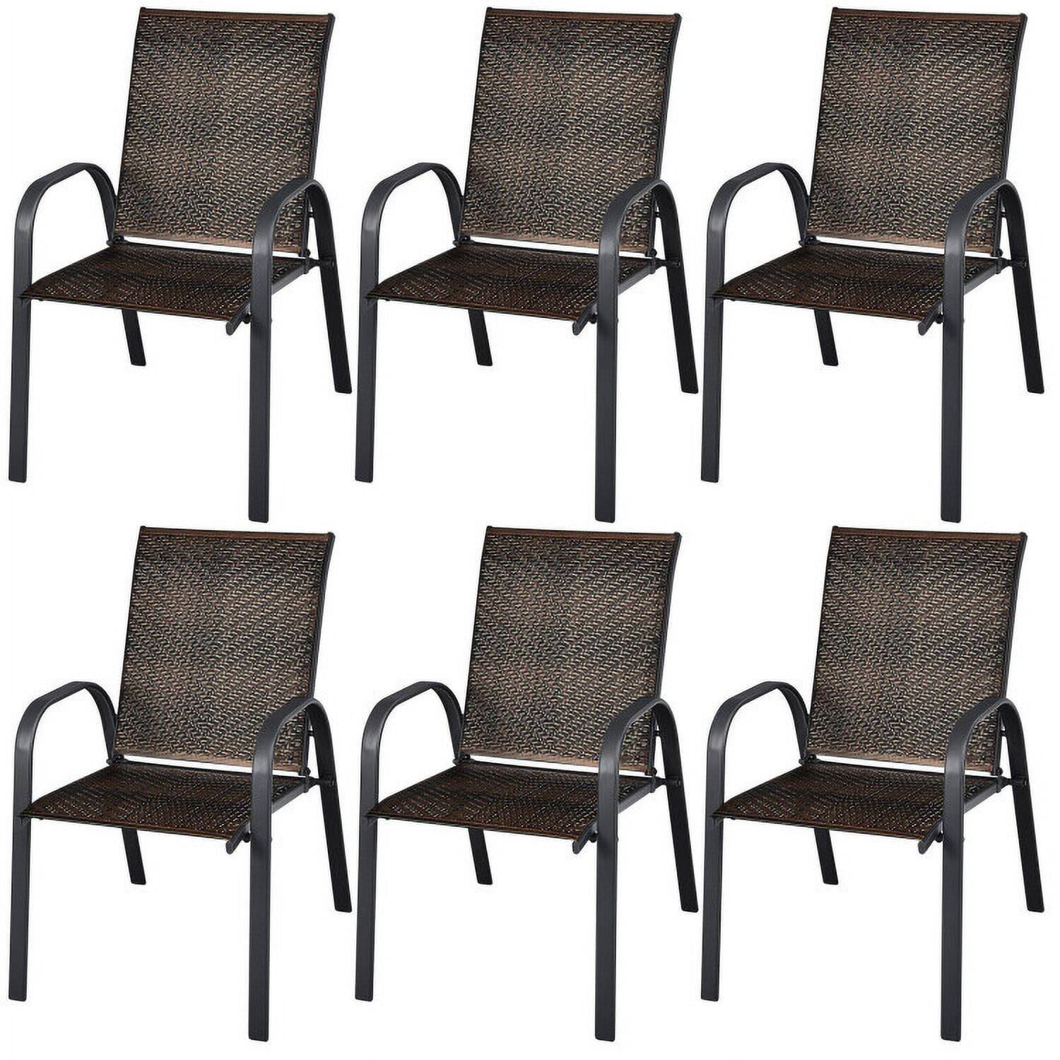 Alt View 2. Kadyn - Set of 6 Outdoor PE Wicker Stackable Chairs with Sturdy Steel Frame-Brown, Outdoor Dining Chair for Outside Patio - Brown.