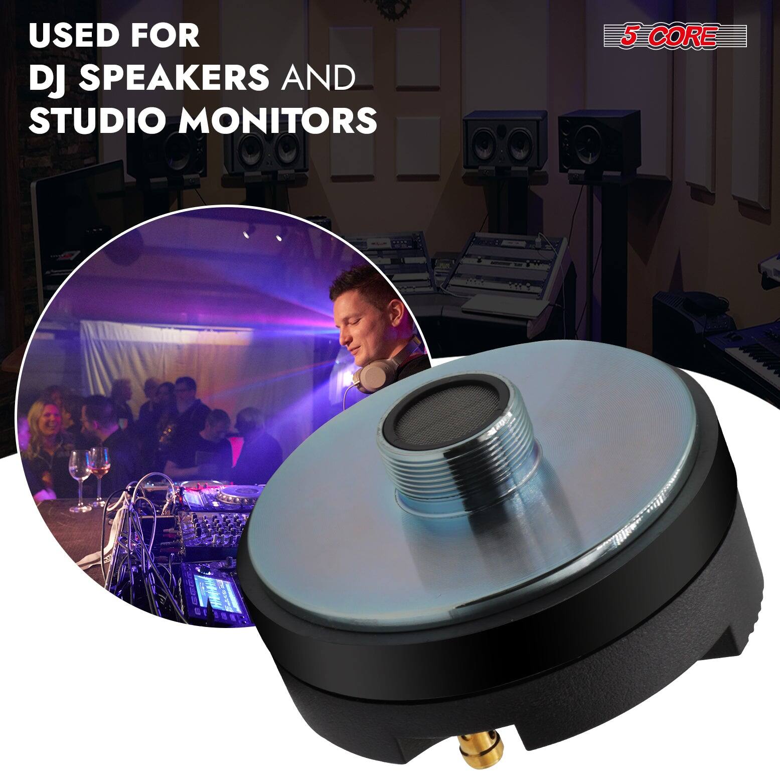 The corrected text is: "USED FOR DJ SPEAKERS AND STUDIO MONITORS 5 CORE."