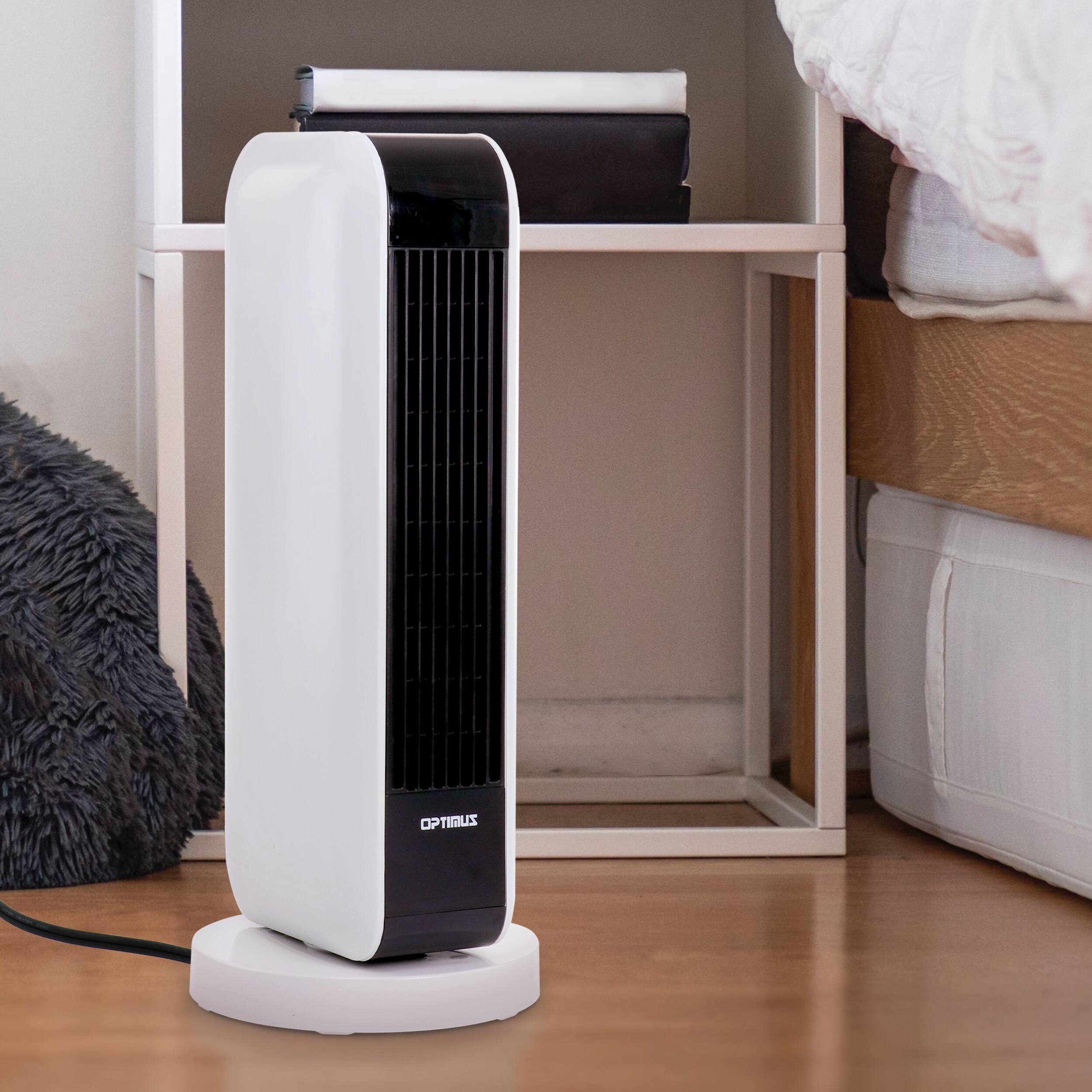 Alt View 1. Optimus - Optimus 17 in. Oscillating Tower Heater w/ Remote, Digital Temperature Readout & Setting - White.