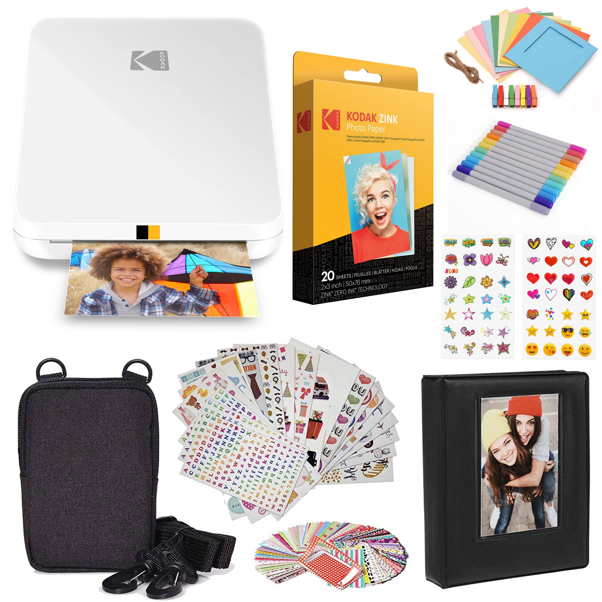 Kodak - Step Slim Mobile Instant Photo Printer 2x3" & Zink Photo Paper Starter Bundle - White