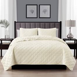 Hivvago - Twin/Twin XL 2-Piece Microfiber Reversible Diamond Quilt Set - Ivory