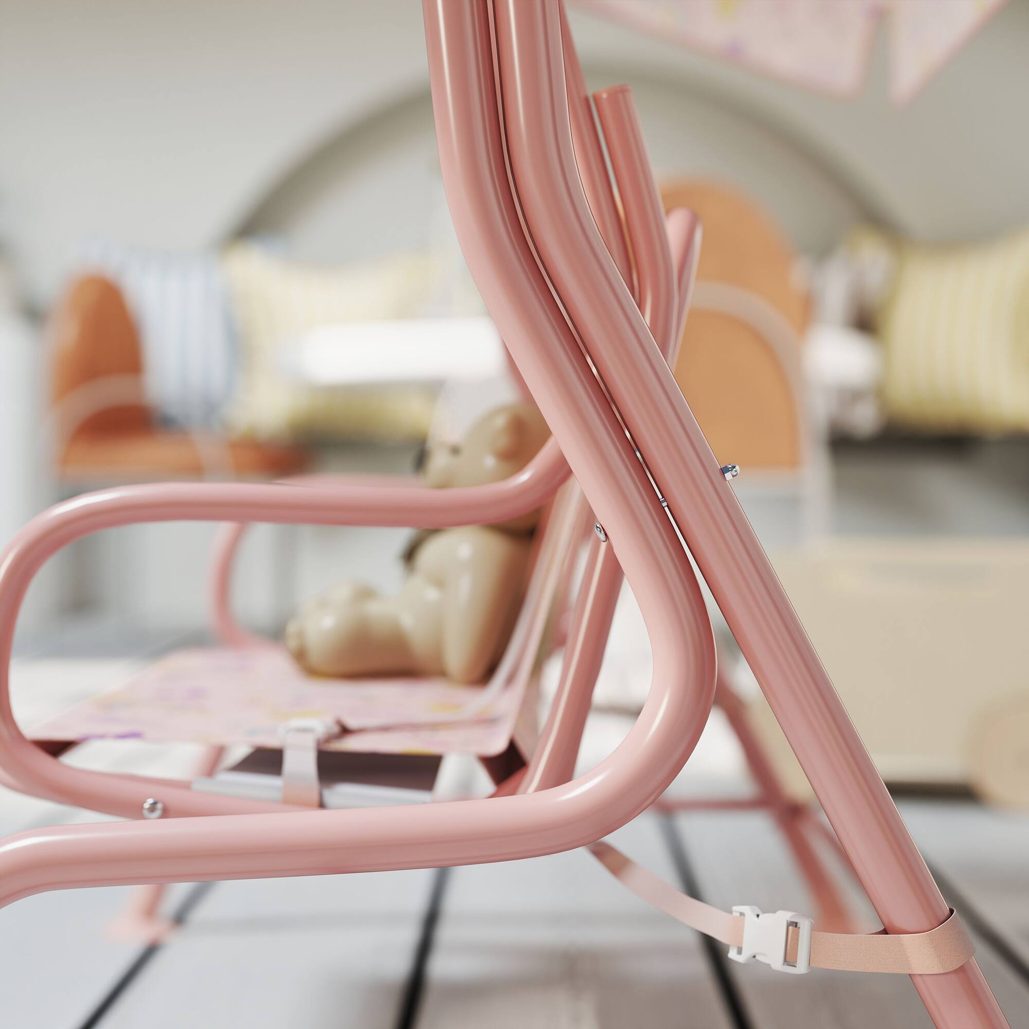 Alt View 8. Qaba - Patio Swing Chair with Adjustable Canopy, Safety Belt for Patio, Garden, Poolside - Pink.